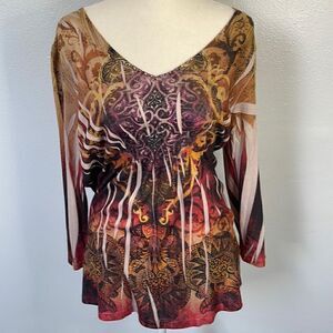 Unity World Wear 3/4 sleeve shirt.  Size Medium.  Bling accents on v-neck.